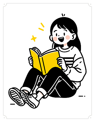 캐릭터 행복 감정 일러스트 바닥 표정 웃음 소녀 일상 책 독서 노란색 자유 편안함 스케치 집중 즐거움 그림 창의성 국내일러스트 AI파일 여자 어린이 컬러 컨셉 미술 라이프 감각 파일형식 벡터