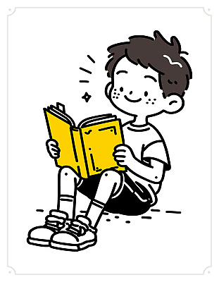 교육 행복 어린이 일러스트 표정 이야기 앉기 소년 취미 책 독서 노란색 기쁨 집중 읽기 즐거움 호기심 쉬는시간 상상력 국내일러스트 AI파일 남자 감정 컬러 컨셉 모션 휴식 사람 파일형식 벡터