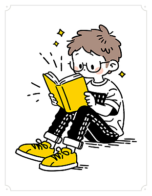 교육 어린이 신발 일러스트 모션 휴식 실내 소년 책 독서 노란색 교양 집중 즐거움 그림 창의력 국내일러스트 AI파일 남자 감정 컬러 컨셉 사람 내부 파일형식 벡터
