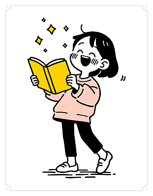 행복 어린이 생각 일러스트 모션 상상 표정 소녀 책 반짝임 학습 독서 노란색 기쁨 꿈 성장 집중 즐거움 문학 흥미 국내일러스트 AI파일 여자 교육 감정 컬러 컨셉 사람 파일형식 벡터