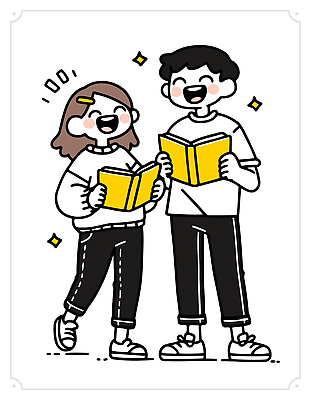 캐릭터 백그라운드 일러스트 모션 함께함 표정 대화 웃음 일상 책 친구 독서 표현 스케치 읽기 즐거움 소통 국내일러스트 AI파일 감정 컨셉 관계 말하기 미술 라이프 파일형식 벡터