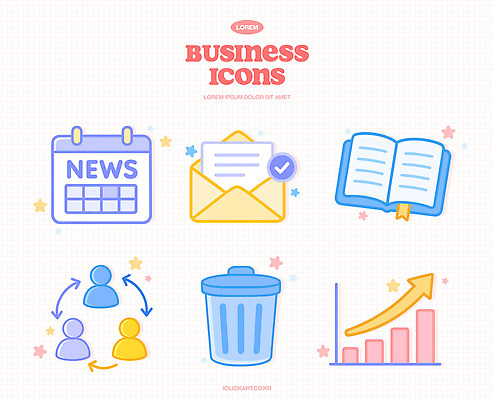 아이콘 디자인 비즈니스 커뮤니케이션 그래프 관리 사람 책 달력 쓰레기통 표현 업무 이메일 프로젝트 2D아이콘 AI파일 작업 파일형식 벡터