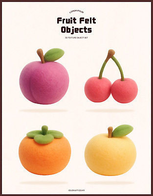 PSD 편집이미지 디자인 예술 컬러 과일 장식 인테리어 매력적 크기 부드러움 펠트 핸드메이드 아기자기 편집3D 컨셉 3D 감각 파일형식 천_직물