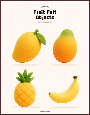 PSD 편집이미지 디자인 컬러 과일 바나나 장식 장난감 파인애플 오브젝트 그림 질감 부드러움 망고 펠트 선박 편집3D 수상교통 3D 감각 열대과일 파일형식 천_직물
