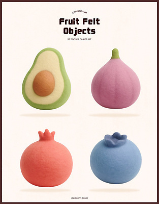 PSD 편집이미지 디자인 컬러 과일 재질 장식 인테리어 오브젝트 블루베리 석류 아보카도 수공예 무화과 펠트 편집3D 3D 공예 파일형식 천_직물