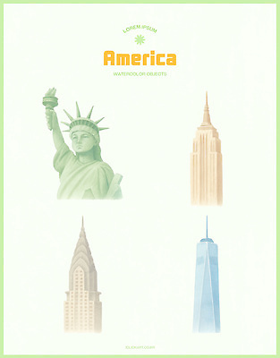 PSD 건축물 디자인 문화 예술 여행 백그라운드 일러스트 수채화 미술 풍경 미국 도시 역사 그림 뉴욕 자유의여신상 상징물 창의성 크라이슬러빌딩 국내일러스트 건축 상징 북아메리카 문화예술 빌딩 세계문화유산 파일형식