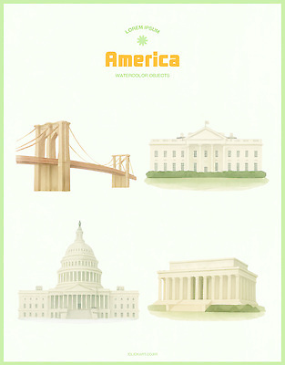 PSD 전통 건축물 디자인 문화 예술 백그라운드 일러스트 수채화 회화 관광지 미국 역사 그림 감성 국회의사당 랜드마크 링컨기념관 백악관 창의성 경관 국내일러스트 건축 여행 컨셉 북아메리카 말하기 풍경 기념관 파일형식