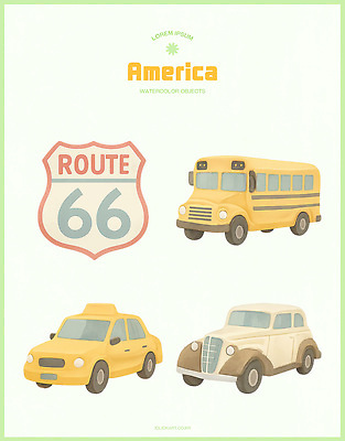 PSD 디자인 도로 예술 교통수단 컬러 여행 일러스트 자동차 수채화 버스 풍경 미국 배열 그림 택시 세대 클래식카 국내일러스트 길 육상교통 교통 북아메리카 교통시설 승용차 대중교통 파일형식