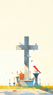 JPG 감정 종교 상징 십자가 잎 일러스트 촛불 자연 조류 하늘 불꽃 조명 풍경 평화 기도 조화 뷰티풀 국내일러스트 AI일러스트 AI콘텐츠 식물 동물 컨셉 초 불 생태계 파일형식