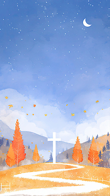 JPG 나무 구름 종교 여유 컬러 십자가 단풍 일러스트 자연 바람 산 풍경 초원 희망 고요 가을 저녁 뷰티풀 국내일러스트 AI일러스트 AI콘텐츠 자연요소 식물 계절 감정 잎 날씨 야간 생태계 파일형식