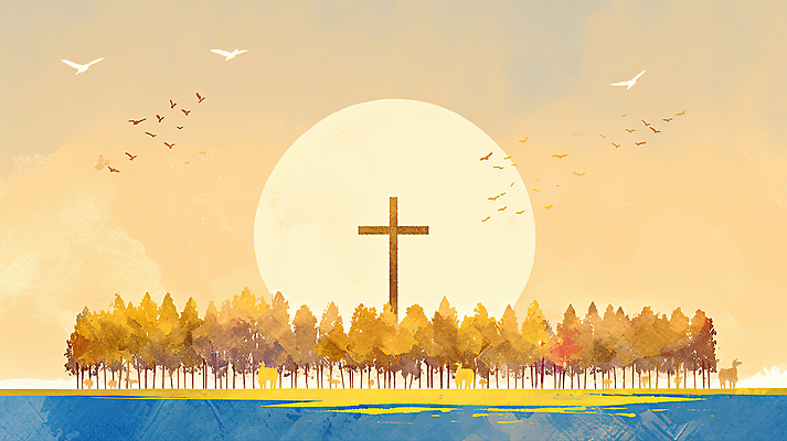 JPG 나무 컬러 여행 십자가 일러스트 자연 조류 하늘 휴식 풍경 물 빛 평화 고요 일몰 기도 숲 조화 뷰티풀 국내일러스트 AI일러스트 AI콘텐츠 자연요소 식물 동물 컨셉 노을 생태계 파일형식