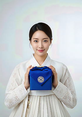 JPG 편집이미지 한국문화 전통 여자 기념일 한국 손잡이 선물 미소 이벤트 상자 추석 축제 우아함 전통의상 한복 뷰티풀 의료성형뷰티 편집실사 AI인물포토 AI콘텐츠 동양문화 한국전통 명절 아시아 컨셉 표정 사람 CG 파일형식 AI포토