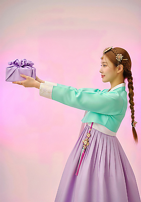 JPG 편집이미지 전통 여자 문화 백그라운드 한국 선물 미소 이벤트 추석 기쁨 우아함 한복 전달 복식 뷰티풀 의료성형뷰티 스타일 편집실사 AI인물포토 AI콘텐츠 한국전통 명절 감정 아시아 컨셉 표정 사람 전통의상 CG 파일형식 AI포토