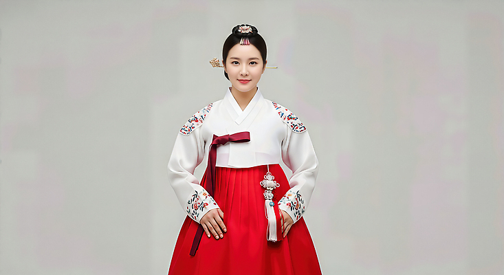 JPG 편집이미지 전통 옷 여자 문화 포즈 한국 추석 전통의상 한복 자수 혼례복 뷰티풀 의료성형뷰티 스타일 편집실사 AI인물포토 AI콘텐츠 한국전통 명절 아시아 사람 CG 파일형식 AI포토