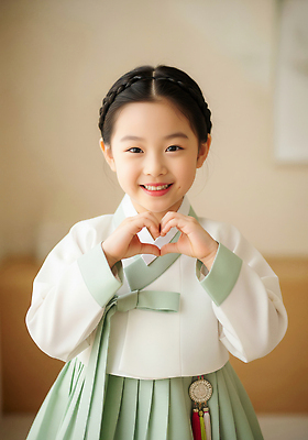 JPG 편집이미지 기념일 문화 어린이 포즈 조명 실내 사랑 웃음 소녀 이벤트 추석 귀여움 하트 전통의상 한복 의료성형뷰티 편집실사 AI인물포토 AI콘텐츠 모양 한국전통 전통 여자 명절 감정 컨셉 표정 사람 내부 CG 파일형식 AI포토