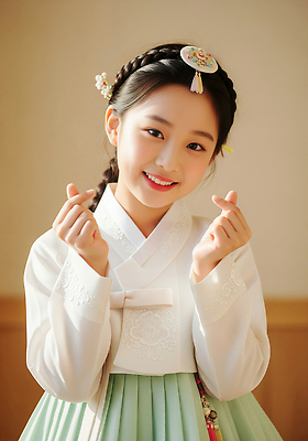 JPG 편집이미지 전통 옷 패션 문화 어린이 모션 한국 실내 웃음 소녀 추석 기쁨 하트 한복 순수 의료성형뷰티 편집실사 AI인물포토 AI콘텐츠 모양 한국전통 여자 명절 감정 아시아 컨셉 표정 사람 내부 전통의상 CG 파일형식 AI포토