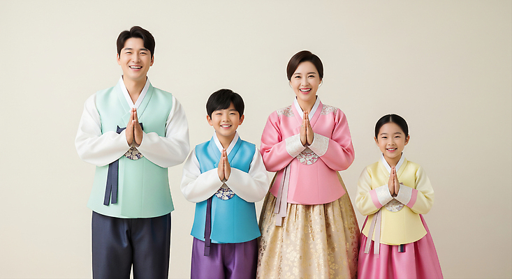 JPG 편집이미지 기념일 행복 문화 포즈 가족 한국 사랑 여름 추석 다정 전통의상 한복 손모으기 의료성형뷰티 유대감 편집실사 AI인물포토 AI콘텐츠 한국전통 전통 계절 명절 감정 아시아 컨셉 관계 손짓 이벤트 CG 파일형식 AI포토