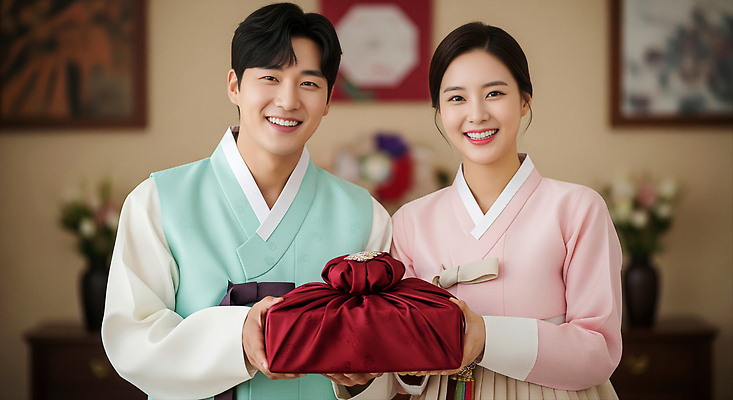 JPG 편집이미지 전통 여자 명절 남자 행복 문화 결혼 한국 실내 따뜻함 선물 웃음 이벤트 추석 한복 뷰티풀 의료성형뷰티 편집실사 AI인물포토 AI콘텐츠 한국전통 기념일 감정 아시아 표정 사람 내부 전통의상 CG 파일형식 AI포토