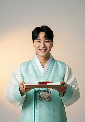 JPG 편집이미지 전통 옷 기념일 남자 행복 문화 컨셉 한국 선물 미소 이벤트 생활 추석 축제 한복 저고리 의료성형뷰티 편집실사 AI인물포토 AI콘텐츠 한국전통 명절 감정 아시아 표정 사람 전통의상 CG 파일형식 AI포토