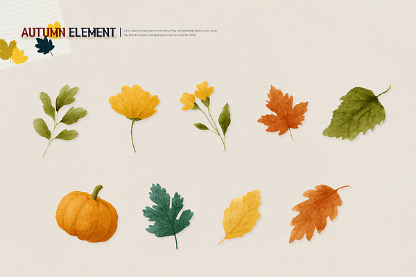 PSD 식물 디자인 계절 꽃 예술 백그라운드 잎 일러스트 자연 생명 호박 수채화 풍경 장식 초록색 노란색 주황색 가을 조화 색감 국내일러스트 컬러 채소 생태계 파일형식