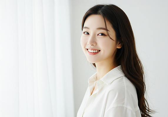 JPG 편집이미지 긴머리 여자 감정 포즈 백그라운드 미소 사람 햇빛 촬영 분위기 편안함 창가 뷰티풀 의료성형뷰티 스타일 편집실사 AI인물포토 AI콘텐츠 헤어스타일 컨셉 창문 표정 태양 감각 CG 파일형식 AI포토