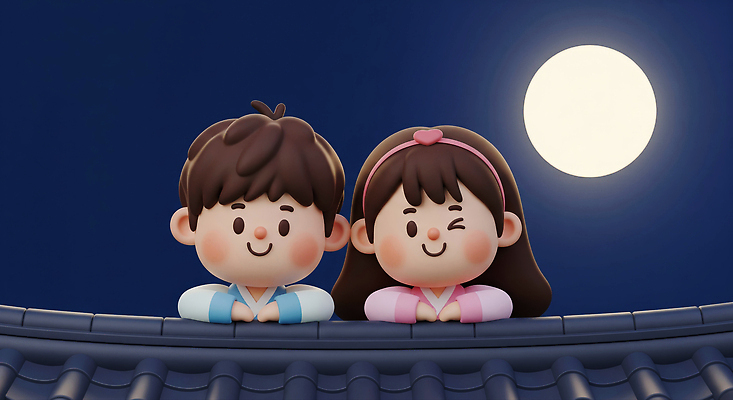 JPG 편집이미지 캐릭터 전통 조명 한옥 한국 따뜻함 미소 풍경 소녀 소년 추석 귀여움 밤 소원 편집3D AI컴퓨터그래픽 AI콘텐츠 한국전통 여자 명절 남자 아시아 어린이 컨셉 고건축 표정 3D 견과류 파일형식