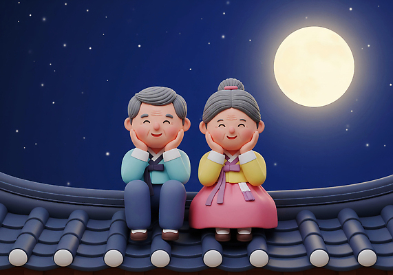 JPG 편집이미지 전통 행복 가족 밤하늘 지붕 한옥 한국 따뜻함 사랑 미소 평화 추석 노부부 달빛 즐거움 동심 편집3D AI컴퓨터그래픽 AI콘텐츠 한국전통 부부 명절 감정 아시아 컨셉 고건축 관계 하늘 표정 3D 달 야간 파일형식
