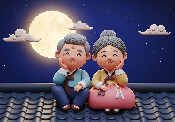 JPG 편집이미지 할아버지 행복 할머니 밤하늘 사랑 웃음 추석 귀여움 전통의상 만화 달빛 기와지붕 소통 편집3D AI컴퓨터그래픽 AI콘텐츠 전통 여자 명절 노년 남자 감정 컨셉 하늘 지붕 표정 기와 3D 달 야간 파일형식