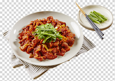 편집이미지 접시 한식 채소 젓가락 반찬 돼지고기 요리 신선 양념 맛 매움 볶음 파 PNG 간편조리식품 식기 음식 컨셉 수저 육류 파일형식