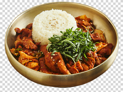 편집이미지 한식 식탁 반찬 한국 요리 숟가락 식사 양념치킨 닭고기 전통음식 고수 향신료 매움 쌀밥 건강식 PNG 전통 아시아 음식 탁자 밥 수저 육류 치킨 맛 향미료 파일형식