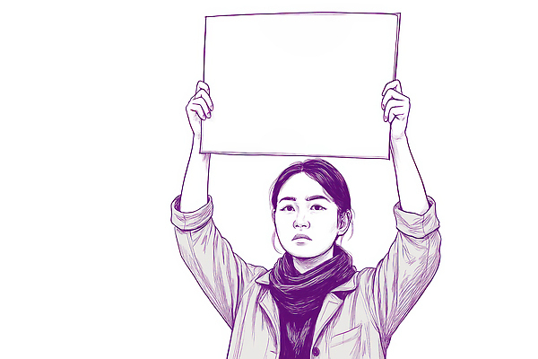 JPG 여자 캠페인 일러스트 모션 거리 평화 전시 모임 표현 변화 목소리 소통 시위 관심 인권 주장 참여 국내일러스트 AI일러스트 컨셉 사람 파일형식 AI콘텐츠