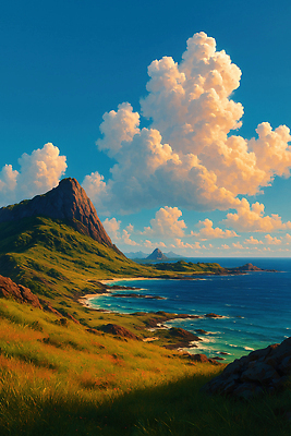 JPG 구름 편집 편집이미지 파도 바다 섬 여행 자연 하늘 산 풍경 초원 해변 초록색 일몰 지형 경관 편집실사 AI포토 자연요소 컬러 노을 CG 생태계 파일형식 AI콘텐츠