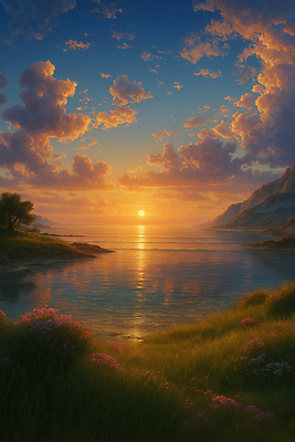 JPG 나무 편집 편집이미지 꽃 바다 컬러 자연 하늘 날씨 풍경 빛 평화 고요 일몰 물가 수면 저녁 편집실사 AI포토 식물 컨셉 물 노을 야간 CG 생태계 파일형식 AI콘텐츠