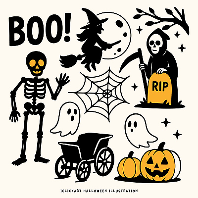 캐릭터 별 일러스트 하늘 호박 해골 장식 장난감 골짜기 검은색 축제 주황색 할로윈 분위기 유령 밤 마녀 공포 신화 국내일러스트 AI파일 자연요소 컬러 컨셉 채소 자연 뼈 견과류 파일형식 벡터