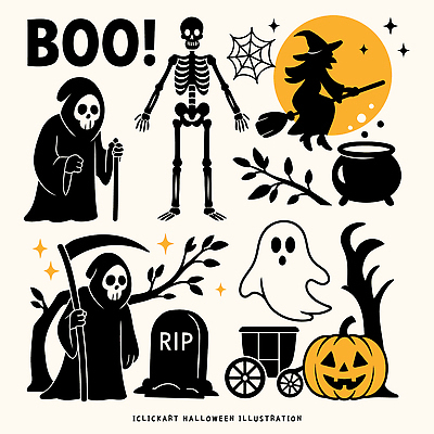 캐릭터 상징 일러스트 호박 해골 장식 고깔모자 할로윈 유령 밤 마녀 공포 저승사자 국내일러스트 AI파일 모자_잡화 채소 뼈 견과류 파일형식 벡터