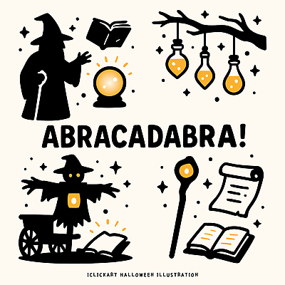 전통 일러스트 지팡이 호박 책 축제 어둠 할로윈 마법사 신비 구슬 마녀 마법 연극 국내일러스트 AI파일 컨셉 채소 문화예술 파일형식 벡터