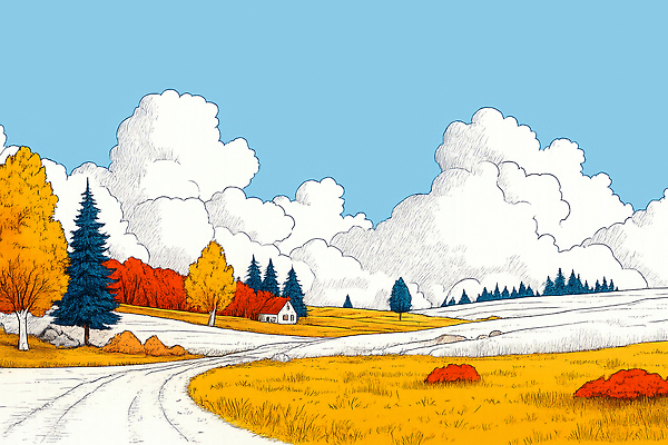 JPG 나무 구름 여행 일러스트 자연 하늘 거리 풍경 초원 일상 평화 고요 금색 가을 전원 농촌 뷰티풀 풍경화 국내일러스트 AI일러스트 AI콘텐츠 자연요소 식물 계절 컬러 컨셉 라이프 시골 전기에너지 그림 생태계 파일형식