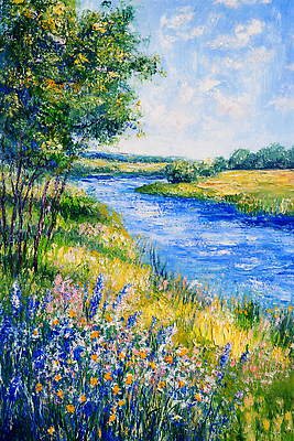 JPG 나무 구름 꽃 일러스트 자연 하늘 생명 풍경 물 여름 파란색 강 햇빛 평화 들꽃 시골 강가 뷰티풀 오후 접착풀 풍경화 국내일러스트 AI일러스트 AI콘텐츠 자연요소 식물 계절 컬러 컨셉 문구용품 태양 풀_접착제 그림 생태계 파일형식