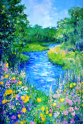 JPG 나무 컬러 꽃밭 일러스트 자연 생명 풍경 여름 강 햇빛 평화 들꽃 흐름 숲 뷰티풀 국내일러스트 AI일러스트 AI콘텐츠 식물 계절 꽃 컨셉 태양 생태계 파일형식