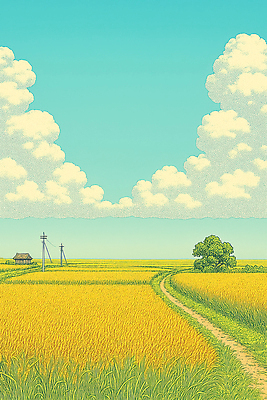 JPG 나무 구름 길 농업 일러스트 자연 하늘 풍경 초원 여름 농사 농촌 시골 황금 감성 국내일러스트 AI일러스트 AI콘텐츠 자연요소 식물 계절 산업 컨셉 생태계 파일형식
