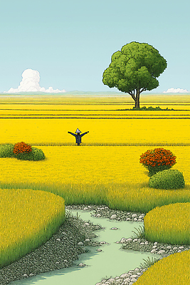 JPG 나무 구름 일러스트 자연 하늘 물줄기 풍경 초원 일상 여름 농작물 농경지 일출 농사 기쁨 수확 벼 농부 묘목 국내일러스트 AI일러스트 AI콘텐츠 자연요소 식물 직업 계절 감정 농업 곡류 라이프 물 농장 노을 생태계 파일형식