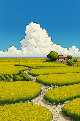 JPG 나무 구름 여행 백그라운드 농업 일러스트 자연 하늘 주택 풍경 일상 초록색 여름 평화 고요 농촌 논밭 복잡 색감 흙길 국내일러스트 AI일러스트 AI콘텐츠 자연요소 식물 계절 산업 길 컬러 컨셉 밭 논 건물 라이프 흙 시골 생태계 파일형식