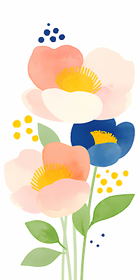 JPG 식물 디자인 꽃 예술 분홍색 컬러 일러스트 자연 수채화 장식 파란색 노란색 그림 부드러움 화사함 화판 뷰티풀 국내일러스트 AI일러스트 AI콘텐츠 컨셉 감각 생태계 파일형식