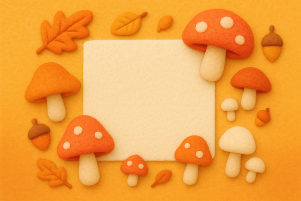 JPG 편집이미지 계절 컬러 백그라운드 자연 나뭇잎 장식 주황색 버섯 오브젝트 그림 창의성 아기자기 이미지편집 AI컴퓨터그래픽 AI콘텐츠 컨셉 잎 생태계 파일형식