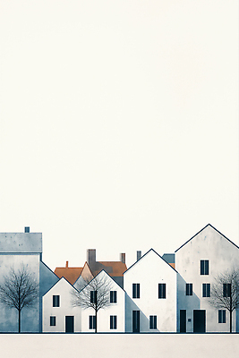 JPG 모양 나무 디자인 건축 컬러 겨울 일러스트 거리 주택 풍경 건물 평화 고요 도시 단순화된 국내일러스트 AI일러스트 AI콘텐츠 식물 건축물 계절 컨셉 파일형식