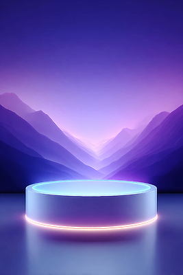 JPG 편집이미지 디자인 컬러 백그라운드 조명 그래픽 파란색 보라색 분위기 고급 차가움 신비 플랫폼 모던 포디움 몽환 산맥 이미지편집 AI컴퓨터그래픽 AI콘텐츠 컨셉 교통시설 산 무대 파일형식