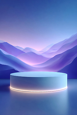 JPG 편집이미지 디자인 예술 컬러 백그라운드 조명 산 풍경 파란색 보라색 무대 원형 분위기 모던 조화 포디움 스타일 이미지편집 AI컴퓨터그래픽 AI콘텐츠 도형 컨셉 파일형식