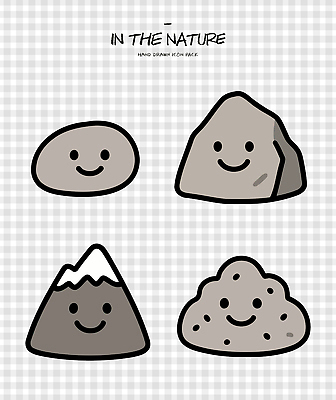 캐릭터 디자인 행복 감정 일러스트 자연 산 표정 귀여움 돌_바위 표현 그림 생동감 국내일러스트 AI파일 컨셉 생태계 파일형식 벡터