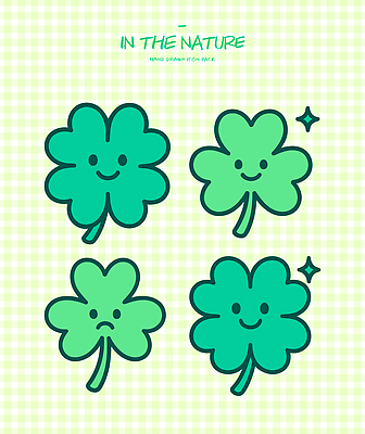 캐릭터 행복 감정 일러스트 자연 장식 초록색 귀여움 기쁨 슬픔 표현 클로버 스케치 국내일러스트 AI파일 컬러 컨셉 미술 생태계 파일형식 벡터