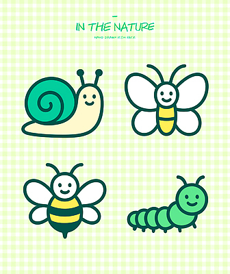 동물 캐릭터 디자인 예술 컬러 나비 곤충 일러스트 자연 생명 귀여움 벌 달팽이 애벌레 국내일러스트 AI파일 컨셉 연체동물 벌레 생태계 파일형식 벡터